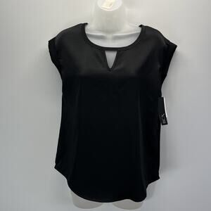 NWT BCX Women's Black Satin Triangle Cutout Blouse Top Size S